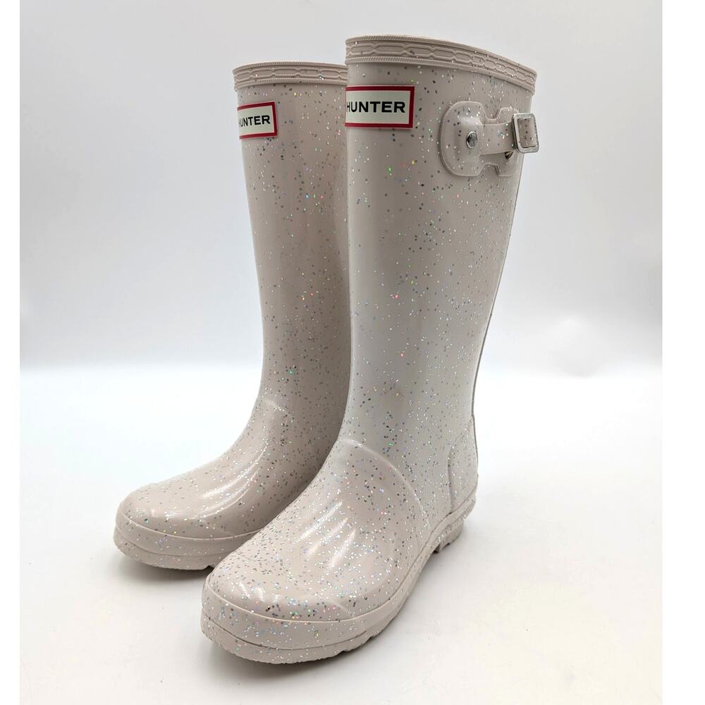 Hunter Original Giant Glitter Waterproof Rain Boots Kids' Ivory Size US3 EU34